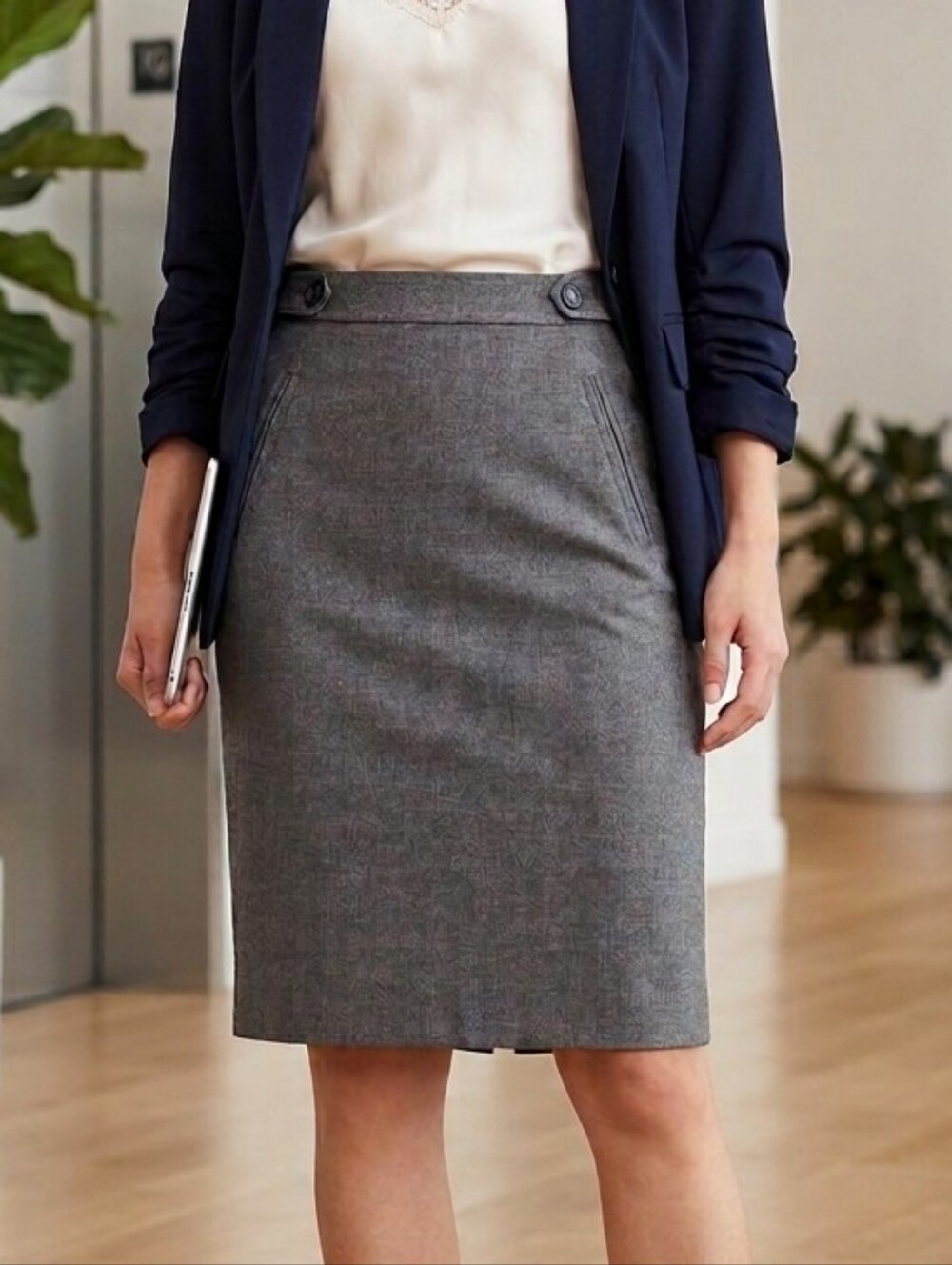 ​LOFT Gray Linen Blend Pencil Skirt Size 6 Office Career Professional Lined EUC